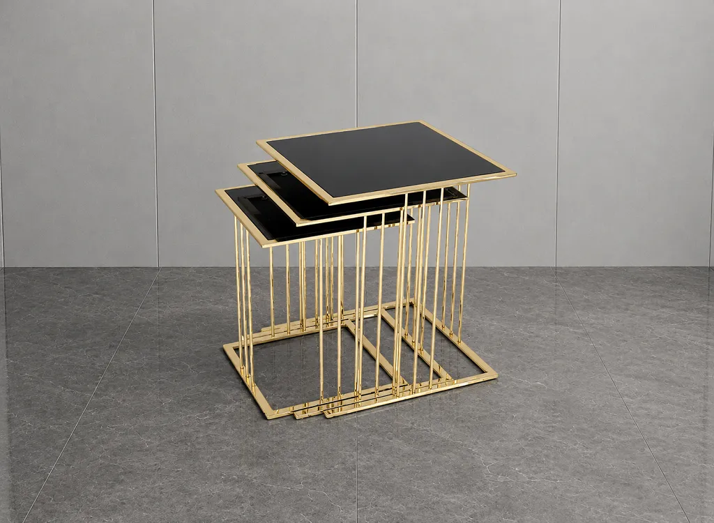 KÜP Zigon Sehpa Gold-Siyah Ayna Cam