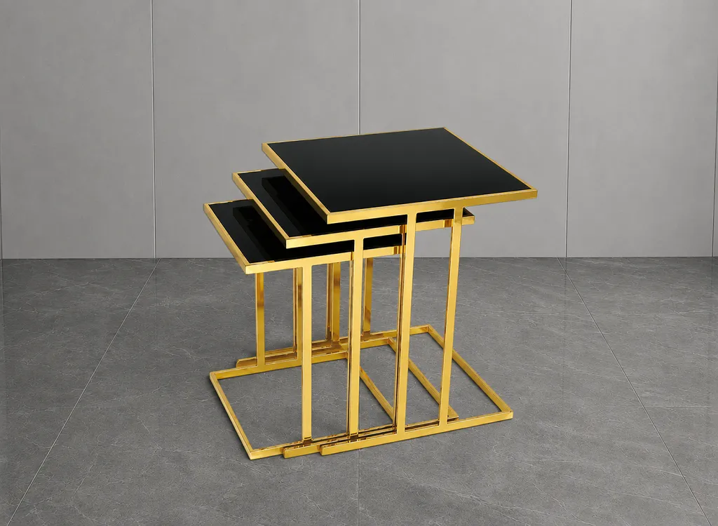 ZEN Zigon Sehpa Gold-Siyah Ayna Cam