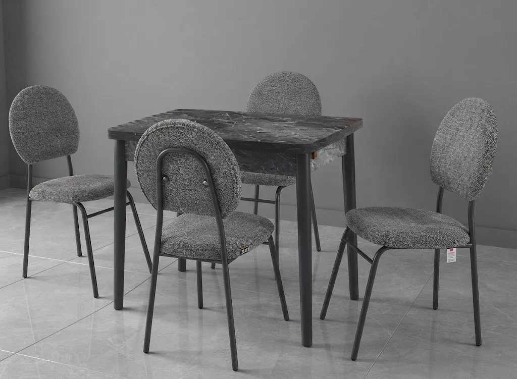 Granit Sihirli Masa İkon Metal Siyah Sandalye