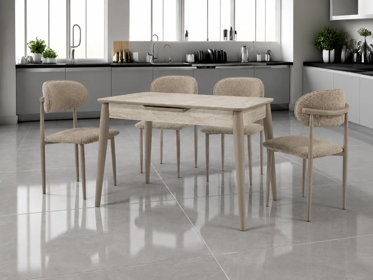 Traverten İdol Masa Metal Kapuçino Sandalye